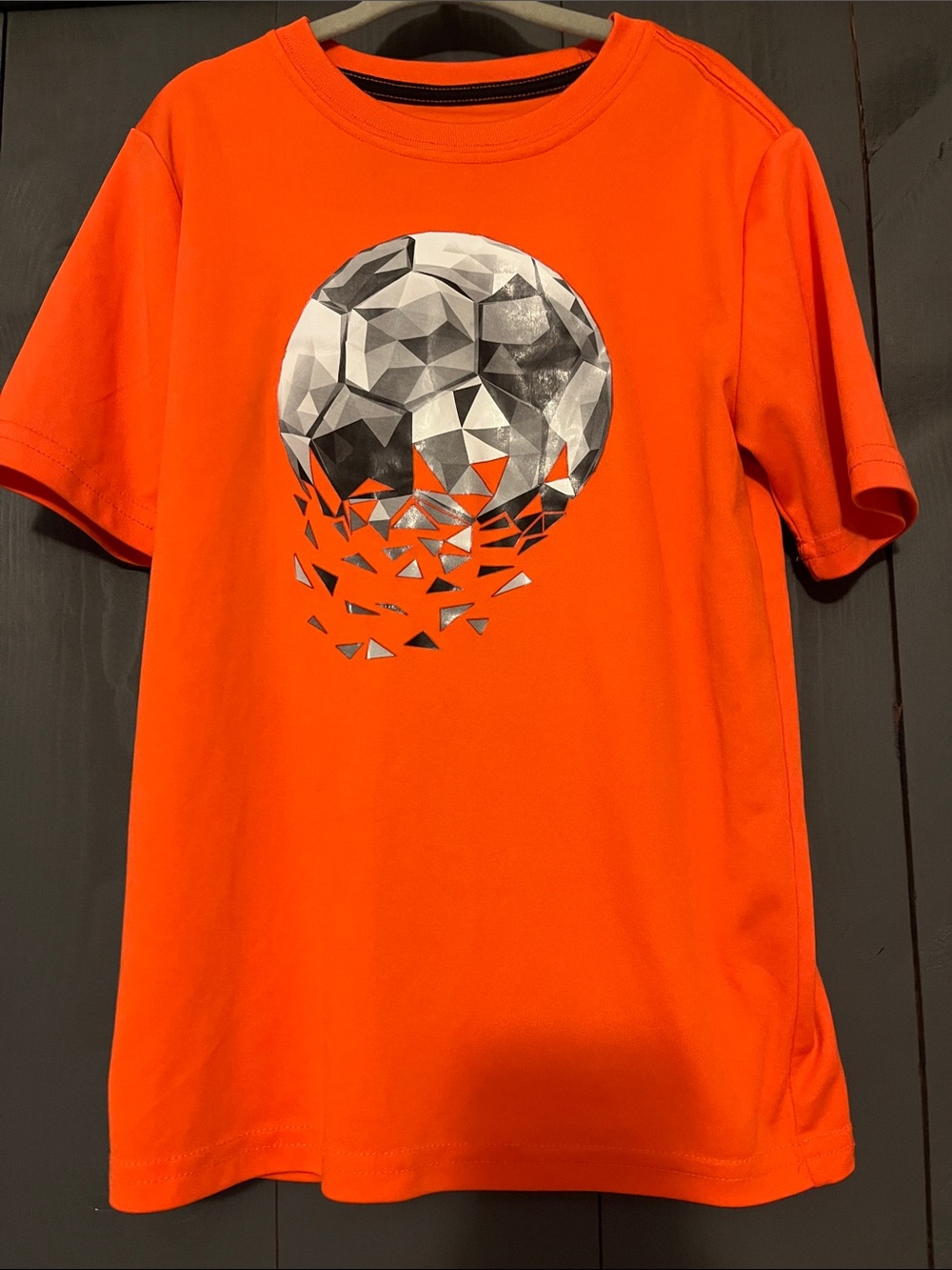 Athletic Works Orange Short-Sleeve Shirt with Silver Geometric Soccer Graphic